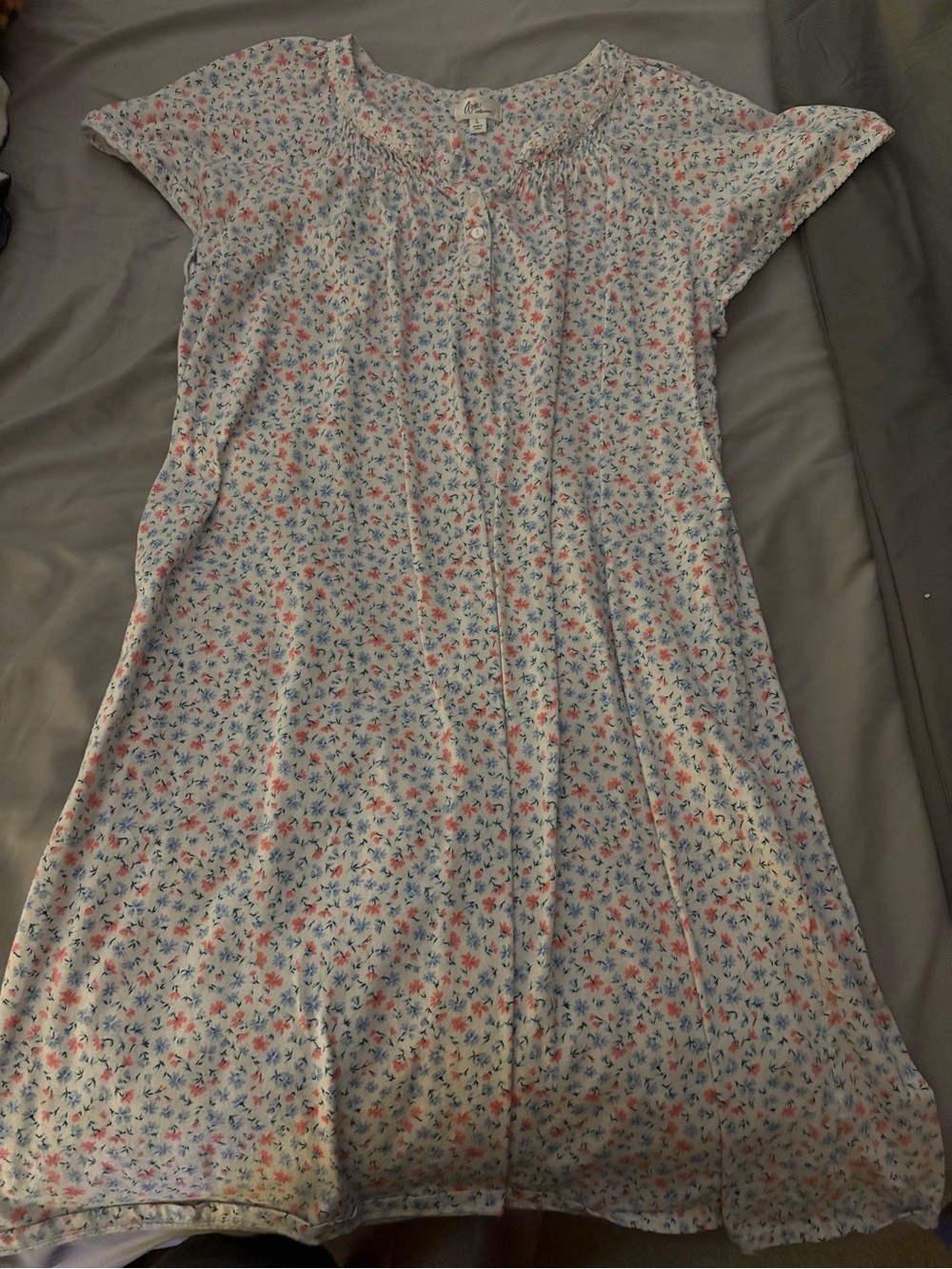 Women’s White Floral Sleep Dress - Soft Cotton Nightgown